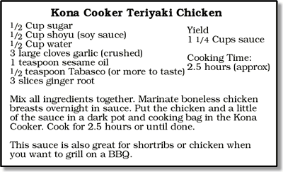 Kona Cooker Teriyaki Chicken